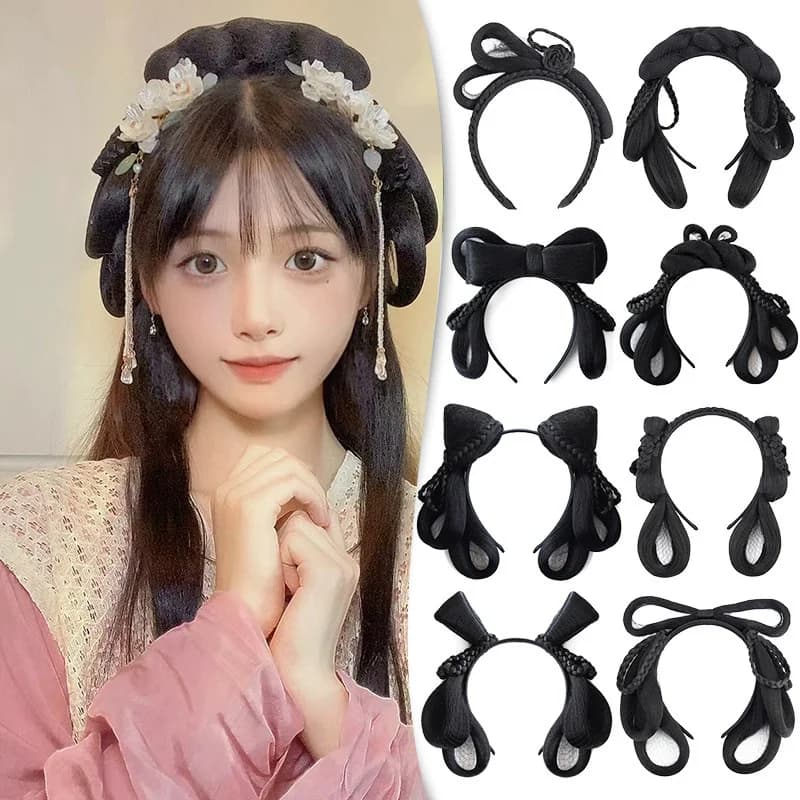 Cerchietto per capelli della dinastia Ming - Parrucca per costume all-in-one con chignon incorporato per principianti Accessori per capelli cinesi storici