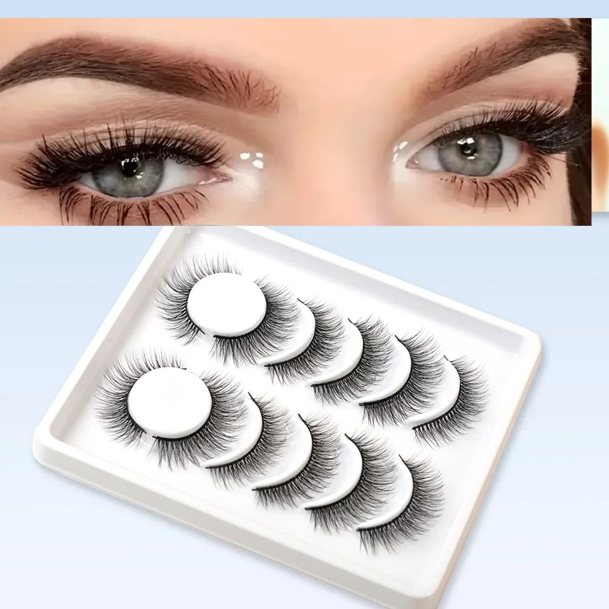 6 pairs of reusable self-adhesive 3D false eyelashes, thick and curled full stripe eyelashes, thin and fast 10 mm false eyelashes