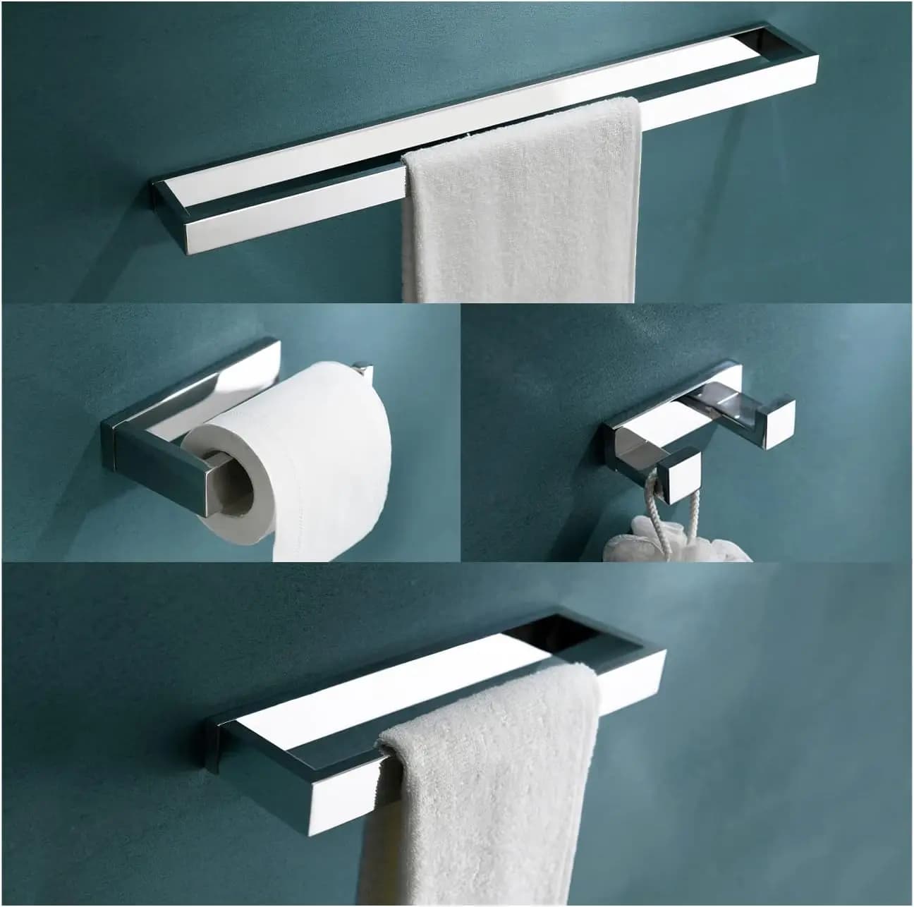 Set di 4 portasciugamani in cromo lucido, accessori da bagno in acciaio inossidabile montati a parete, 23,6 pollici