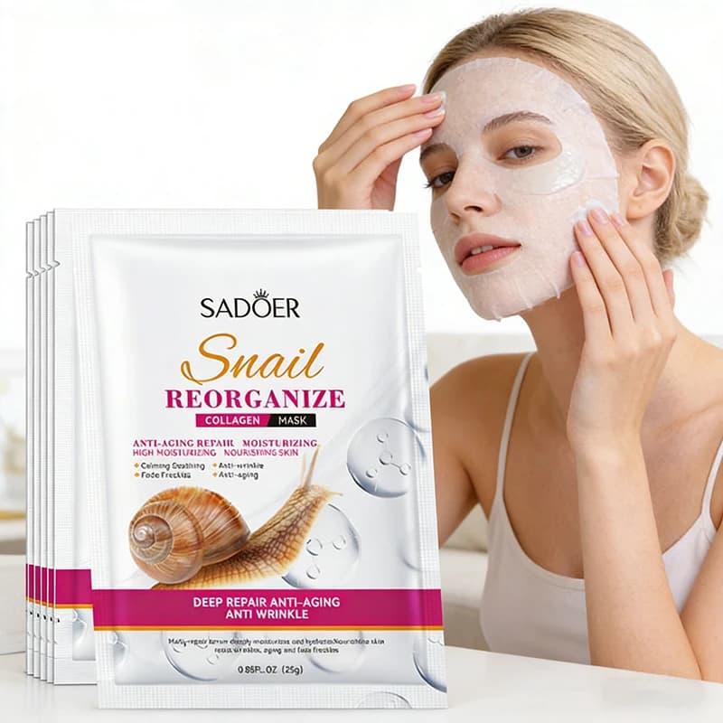 5 pz SADOER Maschera Viso al Collagene di Lumaca Rassodante Idratante Illuminante Maschere Facciali Prodotti per la Cura della Pelle del Viso