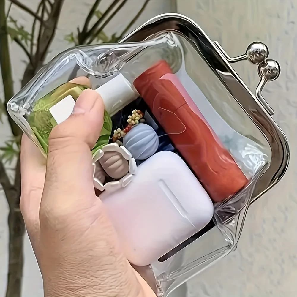 Nuovo portamonete trasparente Portachiavi multifunzionale per rossetto Porta carte Porta carte Portafoglio con clip per bocca in ferro Borsa di stoccaggio portatile
