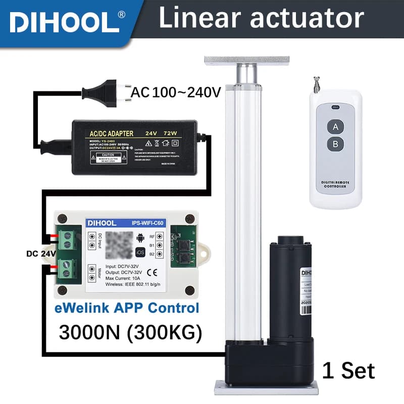 Attuatore lineare elettrico motore DC 24V 60W Max 3000N 50mm 150mm 250mm 350mm 550mm Corsa 300KG Carico Asta telescopica personalizzata