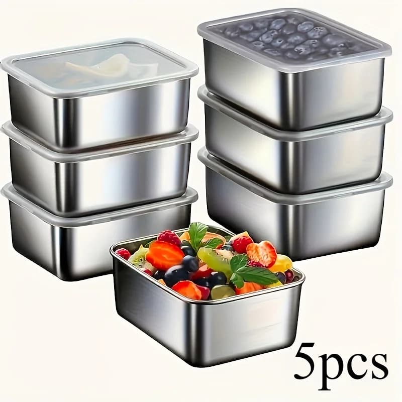5 contenitori per alimenti in acciaio inossidabile set a tenuta stagna impilabile riutilizzabile per campeggio picnic scuola pranzo Bento Box cucina di stoccaggio