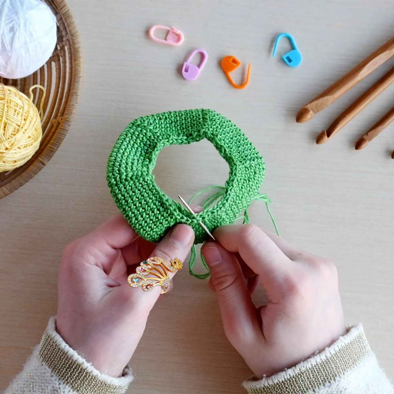 Set di 6 Anelli per Lavoro a Maglia, Antiruggine, per Cucito e Quilting, Guida per Filati, Accessorio Creativo per Artigianato