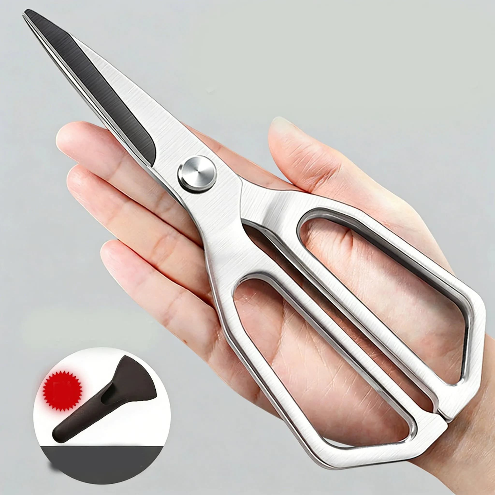 All-steel Integrated Kitchen Bone Scissors, Multifunctional Stainless Steel BBQ Shears C2612