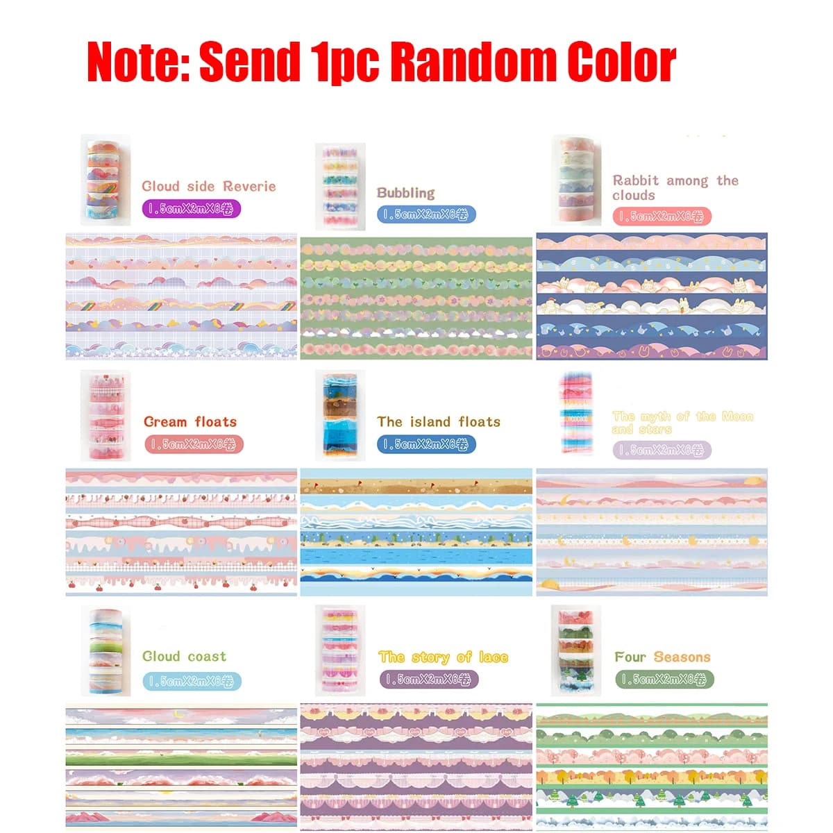6roll/set Random Color Landscape Tapes Scrapbooking Supplies Washitape Clouds Diary Decorative Adhesive Tape Masking Tape