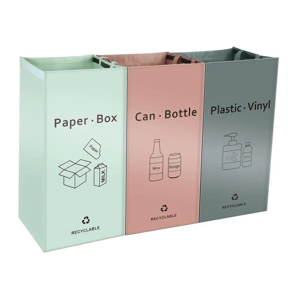 Set di 3 Contenitori per la Raccolta Differenziata - Sacchi Riutilizzabili Colorati per Cucina