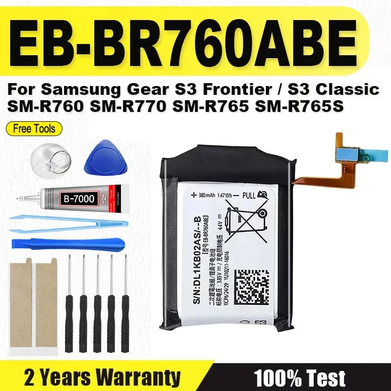 Orologio da 380 mAh EB-BR760ABE Batteria per Samsung Gear S3 Frontier / S3 Classic EB-BR760A SM-R760 SM-R770 SM-R765 SM-R765S + Strumenti Gratuiti