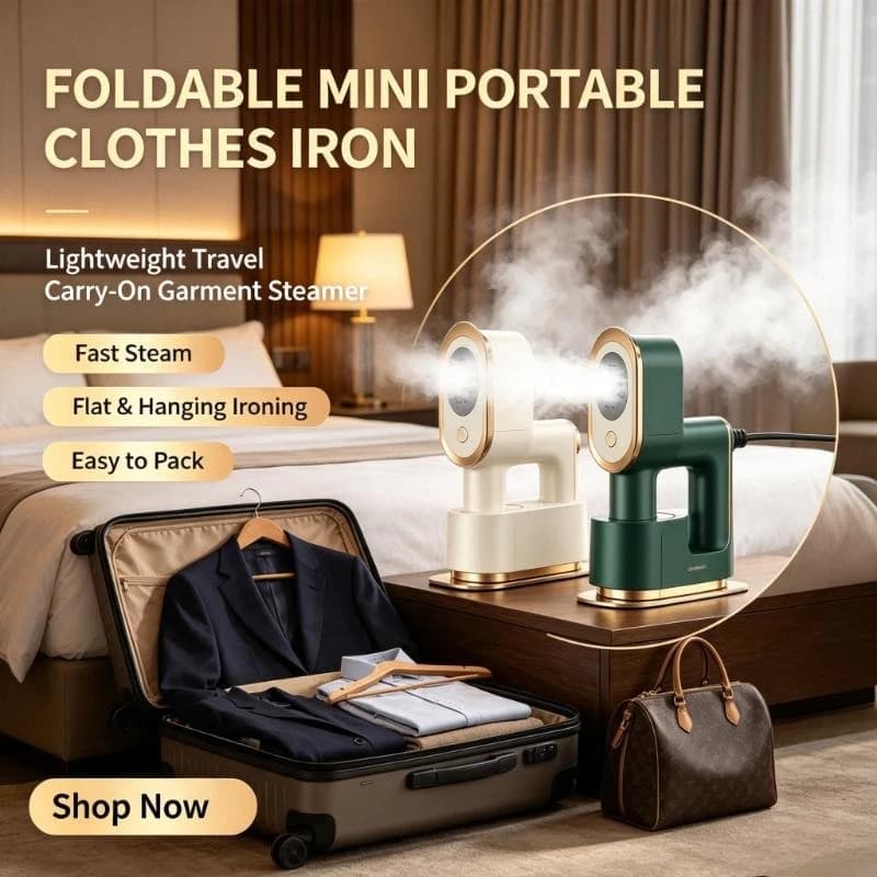 Foldable Mini Portable Handheld Garment Iron Lightweight Travel Carry-On Clothes Steamer for Trip Home