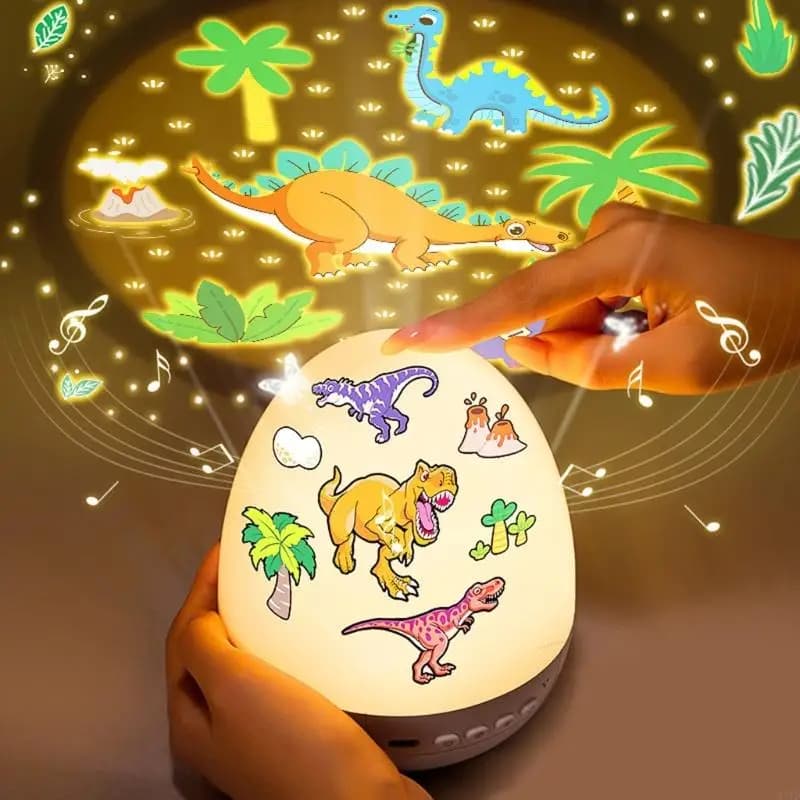 Proiettore uova dinosauro 21 diapositive Carillon USB ricaricabile Luce notturna per bambini Lampada per atmosfera rotante