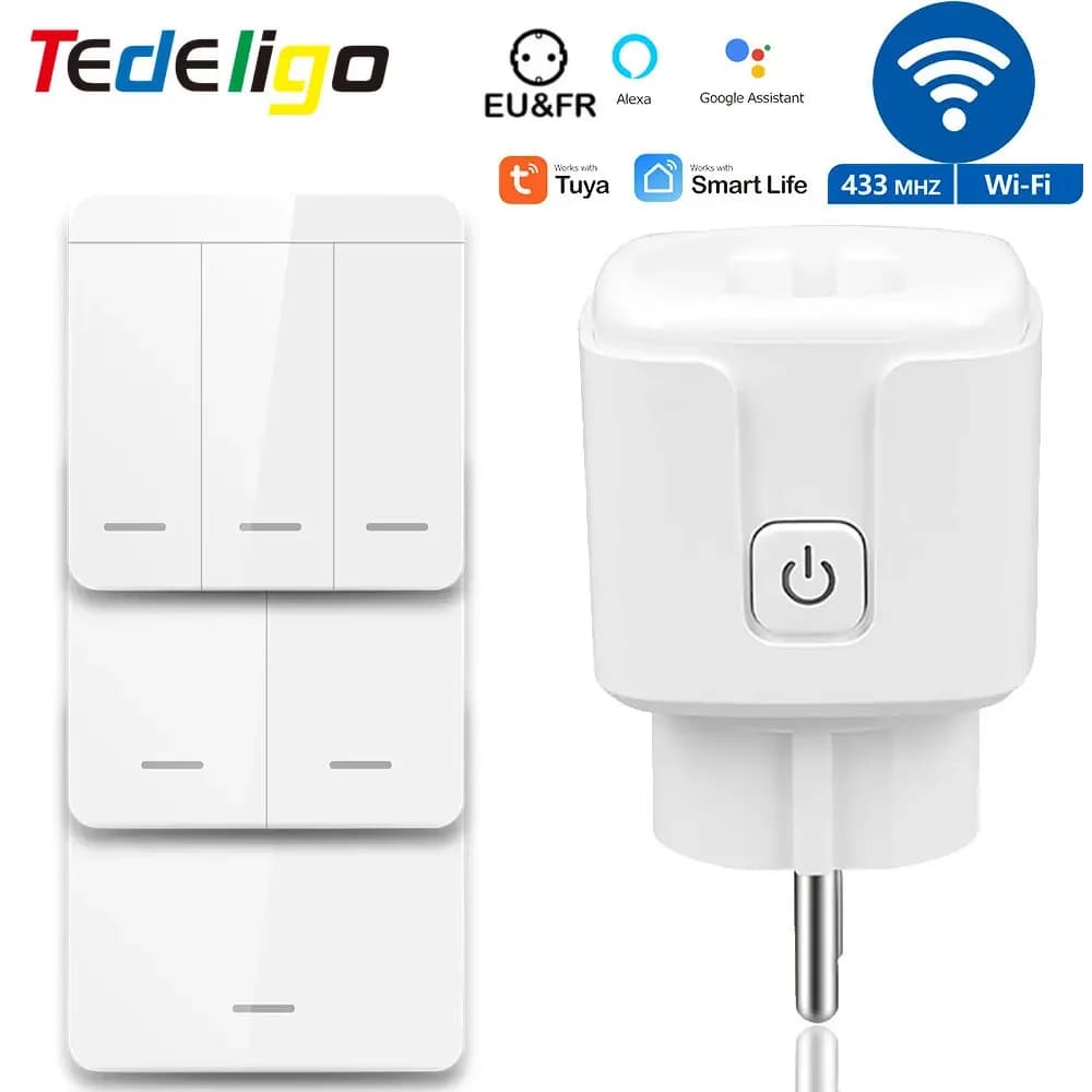 Presa Intelligente Tuya WiFi RF 433MHz 220V 3000W con Controllo Remoto Wireless e Comando Vocale per Alexa Google Home