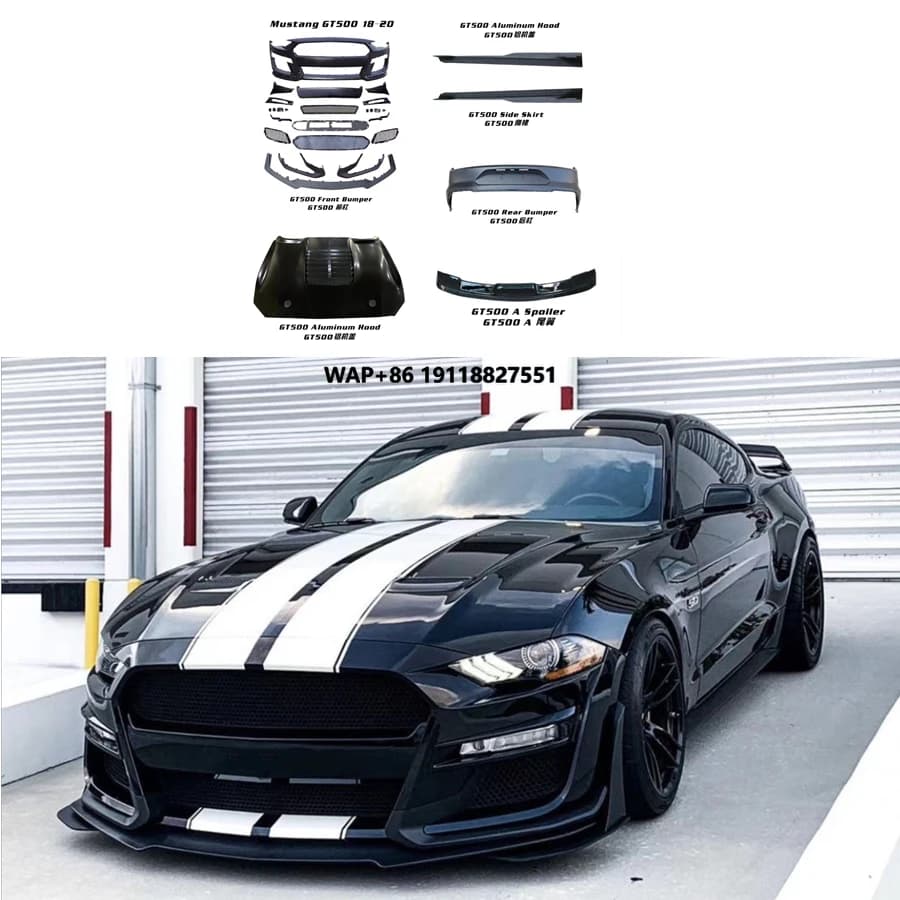 Kit Carrozzeria Complete MUSTANG GT500 from Old to New Model: Front bumpers, Side miniskirts, Diffuser, Exhaust terminals - Auto parts Facelift 2018-MUSTANG GT500
