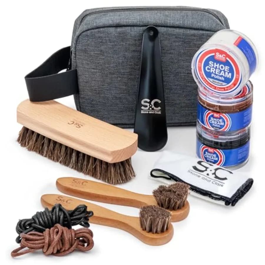 Kit Lucidatura Scarpe 11 Pezzi - Set Premium per la Cura delle Scarpe - Creme Nere, Marroni e Neutre con Spazzole, Lacci e Panno Lucidante
