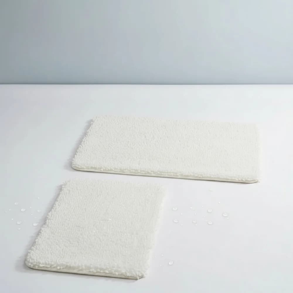 Set tappetino da bagno Shag in memory foam da 2 pezzi - Ultra morbido, assorbente, lavabile in lavatrice - Bianco 32x21 pollici e 24x17 pollici