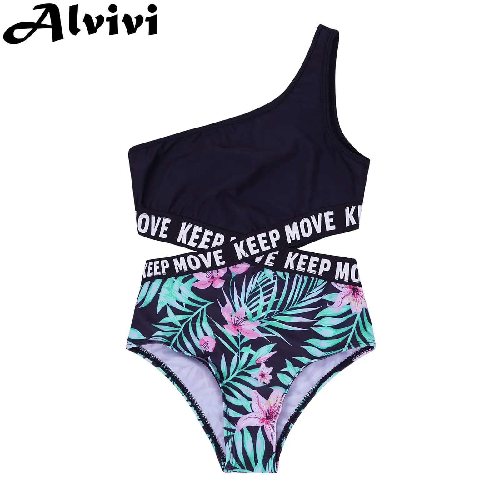 Full swimsuit for baby girl, full bathing suit with letter print, monospalla, swimming pool costume, beach sports clothing