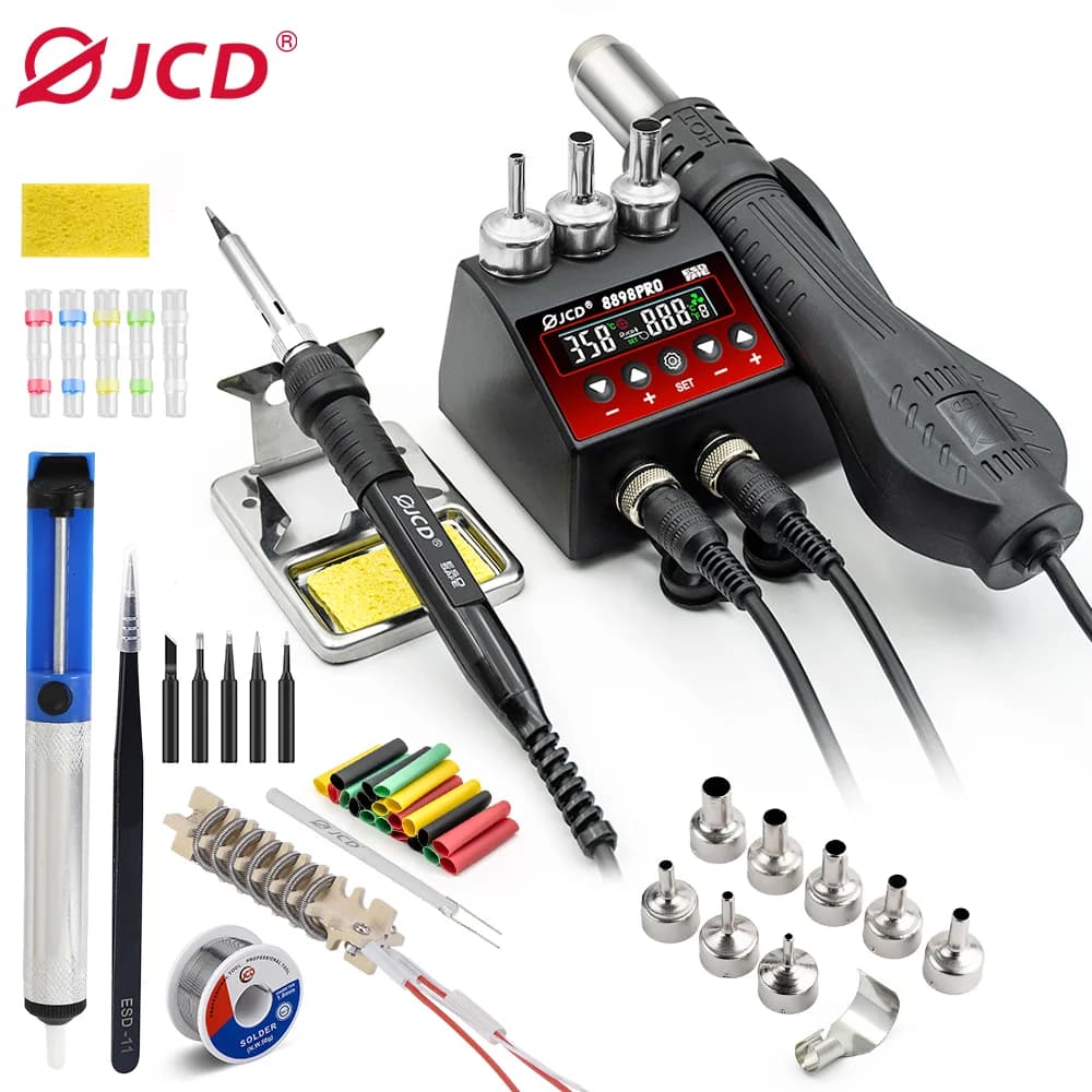 Welding station JCD 8898Pro 2 in 1 with hot air gun and stylus welder, digital LCD display, for cell repair, SMD, BGA, IC, welding tools.