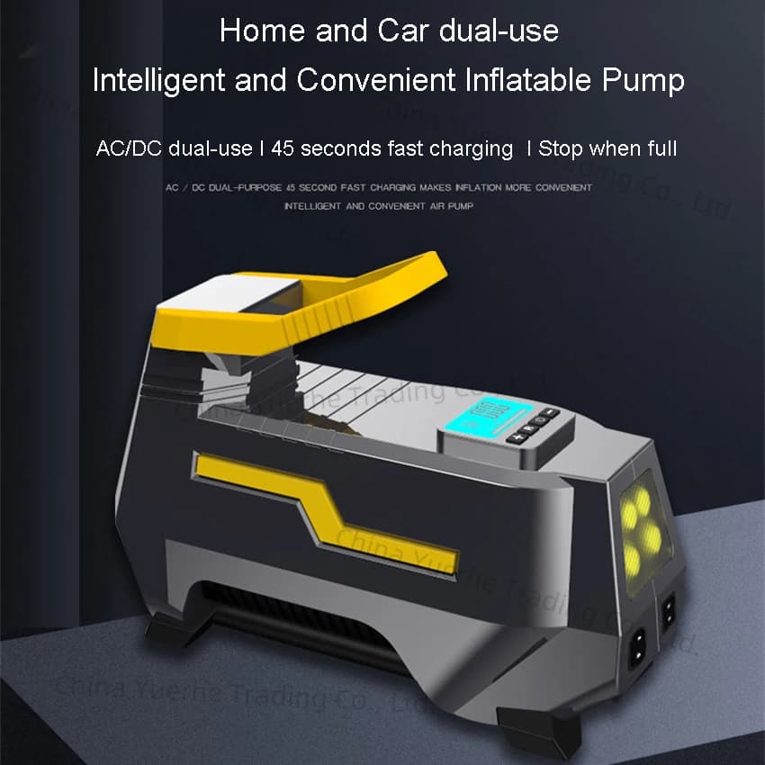Compressore d'aria per gonfiaggio pneumatici per auto Doppia potenza 110 V-220 V AC/DC 12 V Pompa d'aria elettrica portatile digitale per veicoli Moto