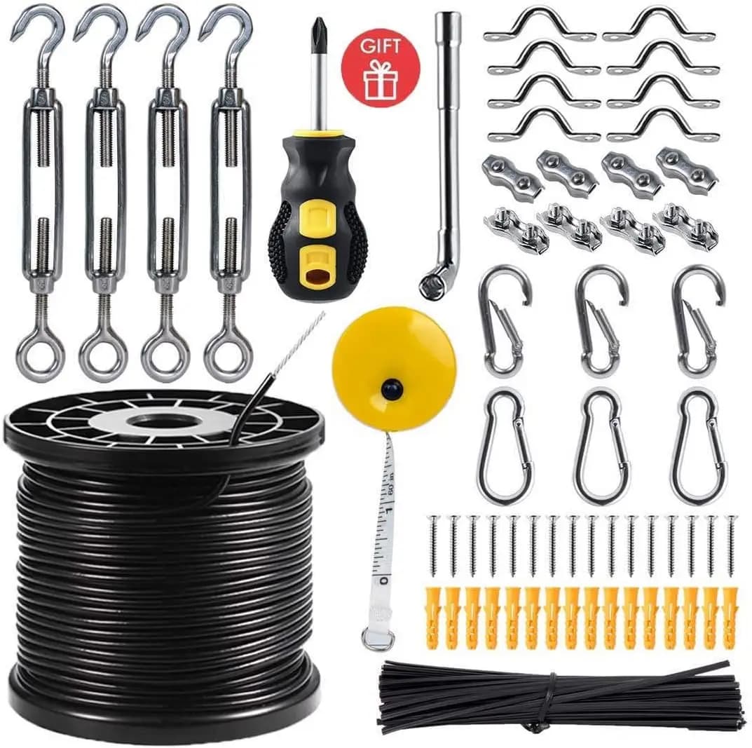 Kit per Luci a Corda da Esterno con Cavo in Acciaio da 50m, Facile Installazione per Patio e Giardino
