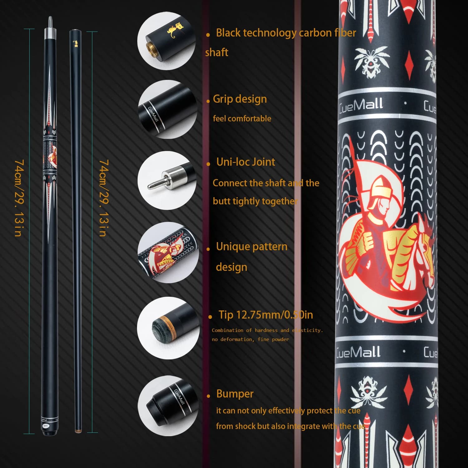 Stecca da biliardo con punta multistrato da 12,75 mm, giunto a connessione rapida, filigrana intarsiata in argento, ideale per biliardo Carom – Design elegante