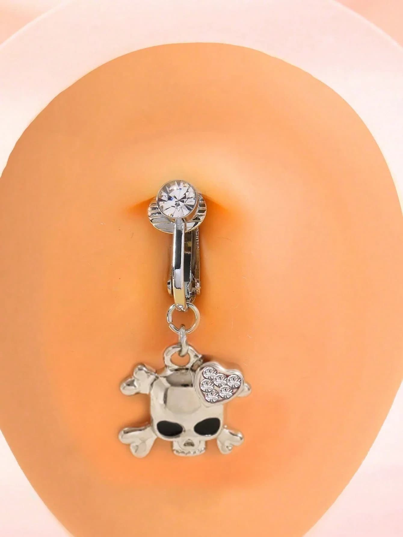 1 pezzo di anello finto per ombelico con ciondolo a forma di teschio con strass, gioiello per il corpo senza piercing adatto per donne, uso quotidiano e feste di Halloween