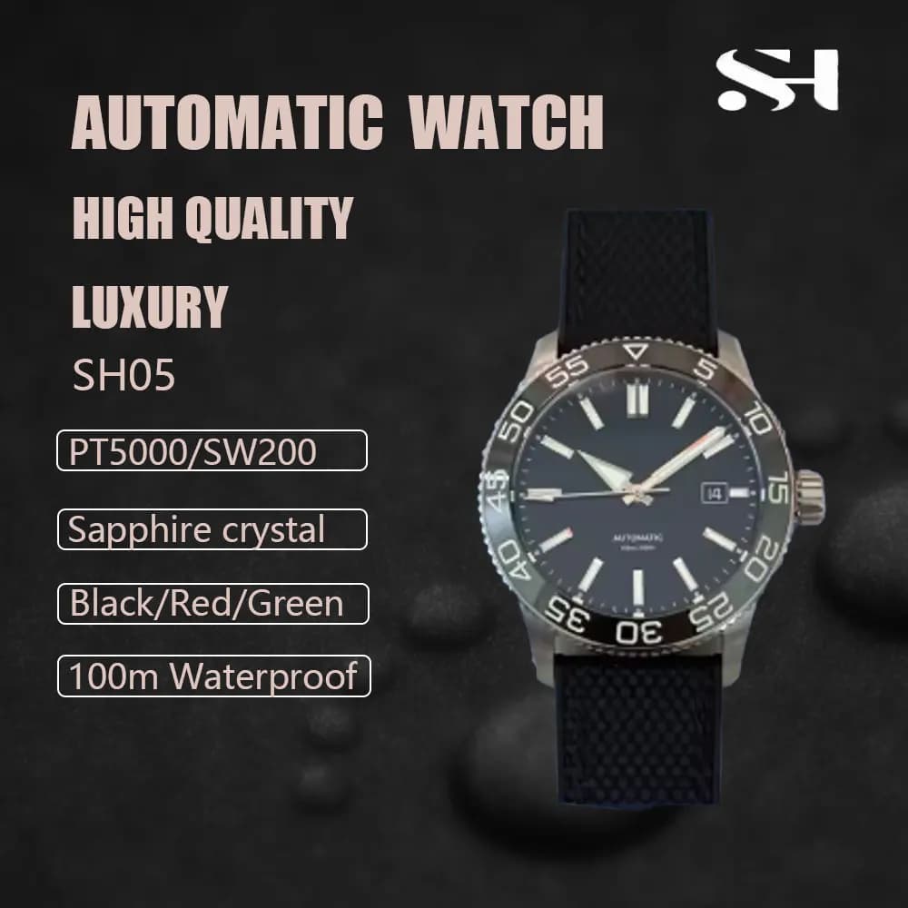 SH05 Men's Automatic Dive Mechanical Watch 150M Water Resistant Dive Style Sapphire Crystal Enamel Dial 316L Exhibition CaseBack