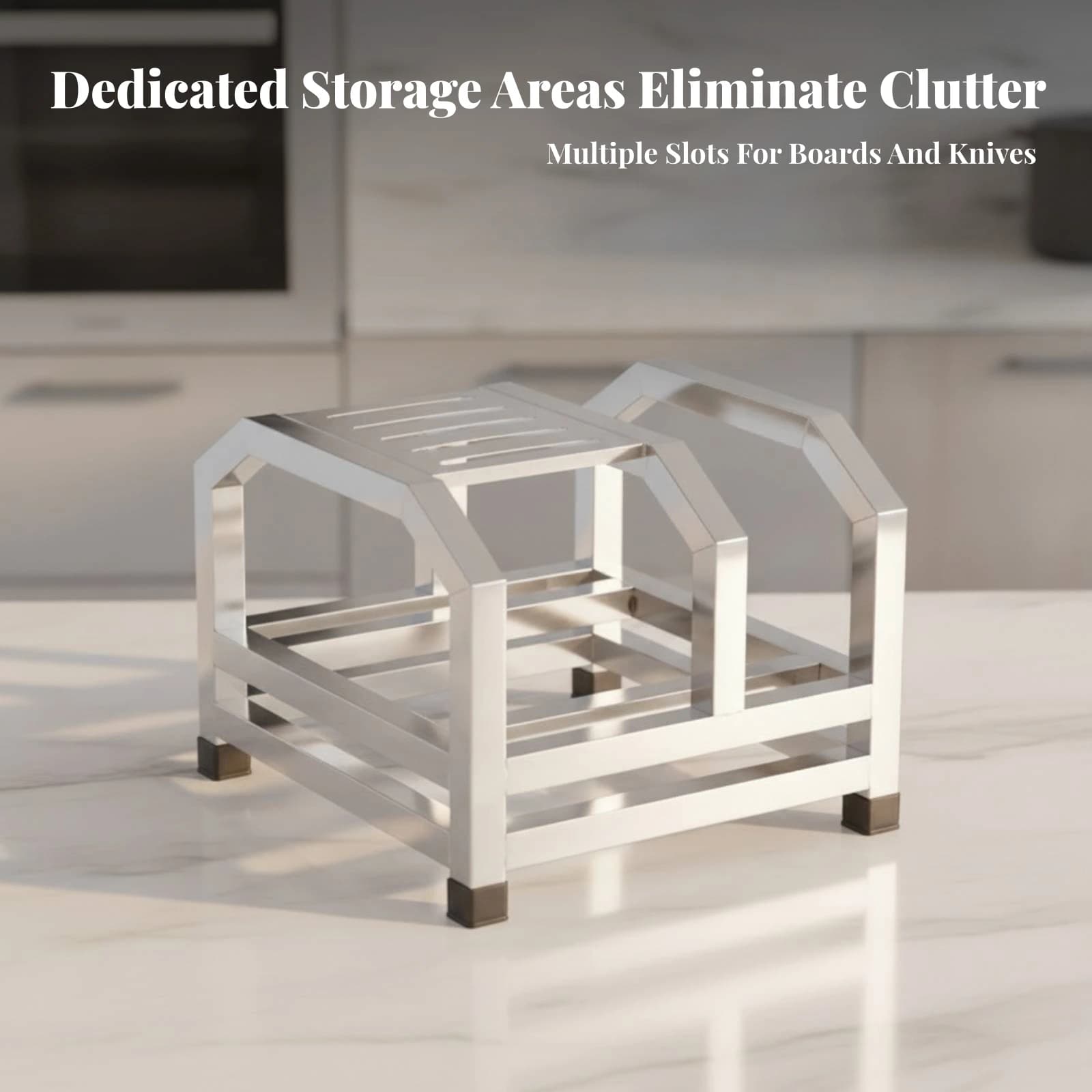 Cutting Board Rack with Blade Holder Stainless Steel Kitchen Blade Stand with Board Slot Countertop Organizer Space Saving