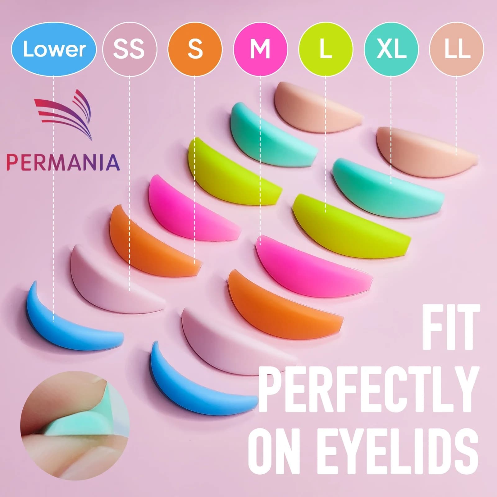 PERMANY 14Pc Silicone Eyelashes Perm Rod Lash Lift Pads with 'L' Curl Super Soft Extreme Eyelash Curler Eyelash Lift Tool