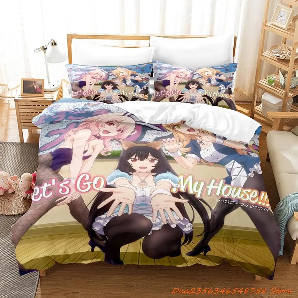 Stampa 3d Kawaii Anime My Life As Inukai-san Dog Set di biancheria da letto Cartoon Anime Set di tre pezzi Set copripiumino per camera da letto per bambini adulti