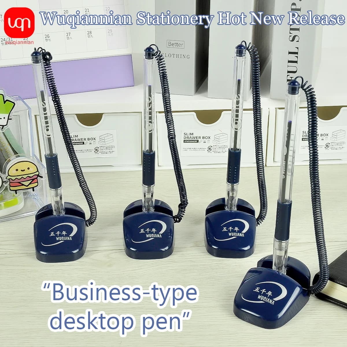 WQN-3/6/12PCS Penna gel fissa da tavolo semplice Punta da 0,5 mm Penna gel con colla fissa con inchiostro blu per forniture scolastiche e per ufficio