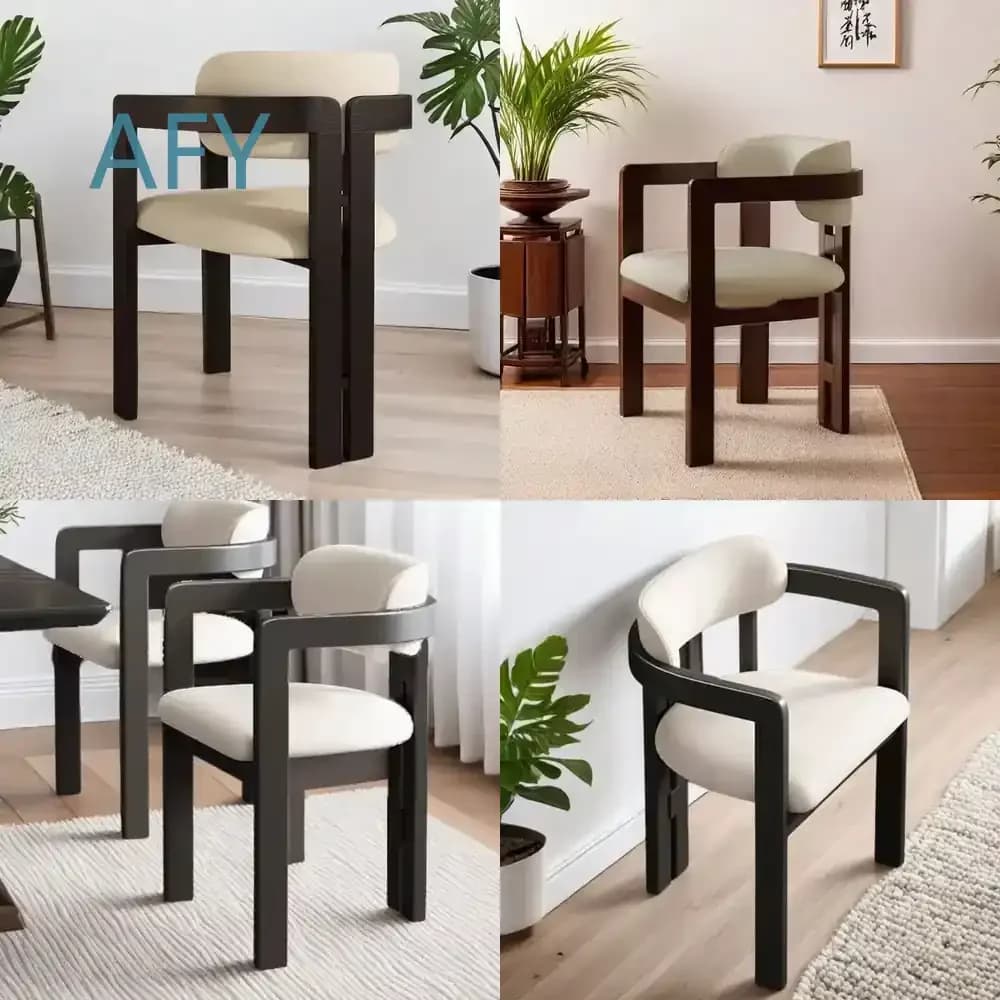 Minimalist Solid Wood Dining Chair with Armrests for Coffee Shops Bedroom Makeup Stools Comfortable Seat Cushions for Home