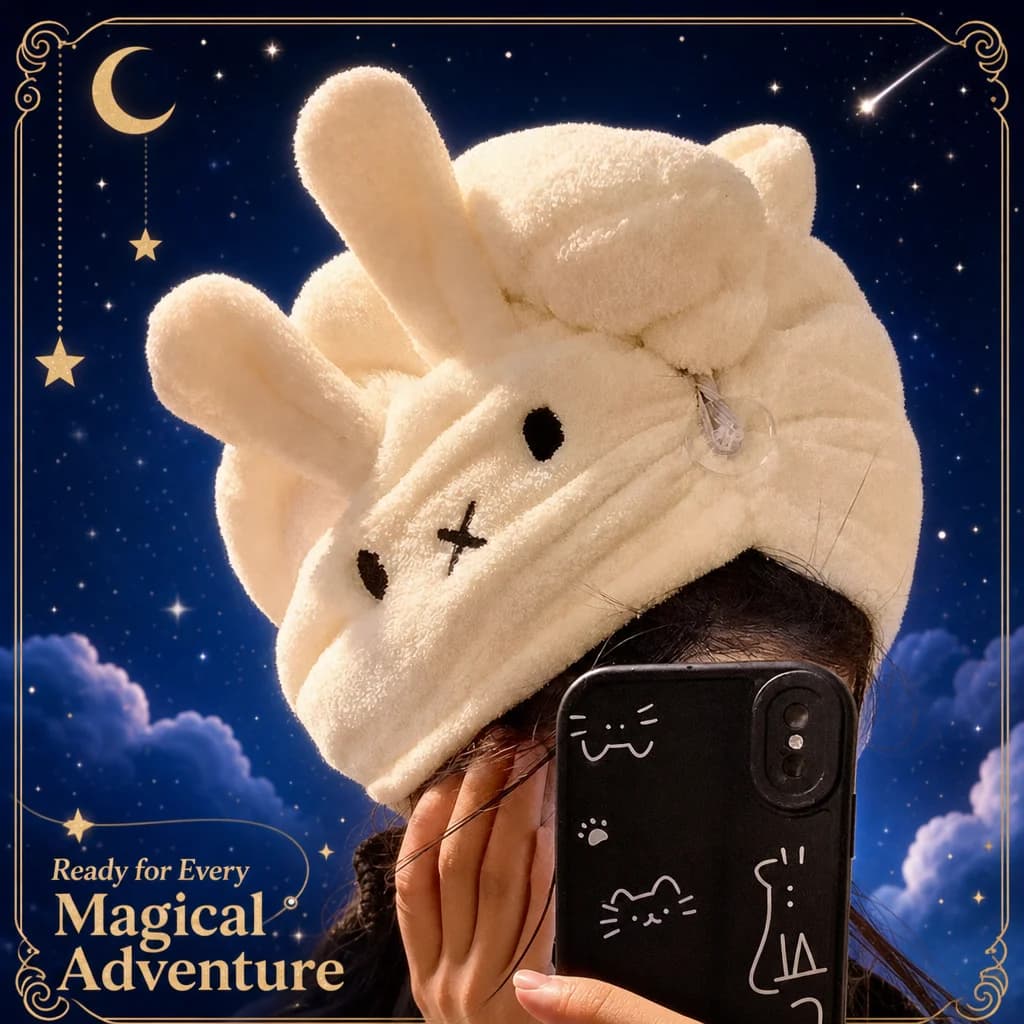 Coral Fleece Thick Absorbent Hair Drying Cap Cute Rabbit Ears Miffy Shower Bath Hair Care Cap for Women Girls Quick Dry Soft