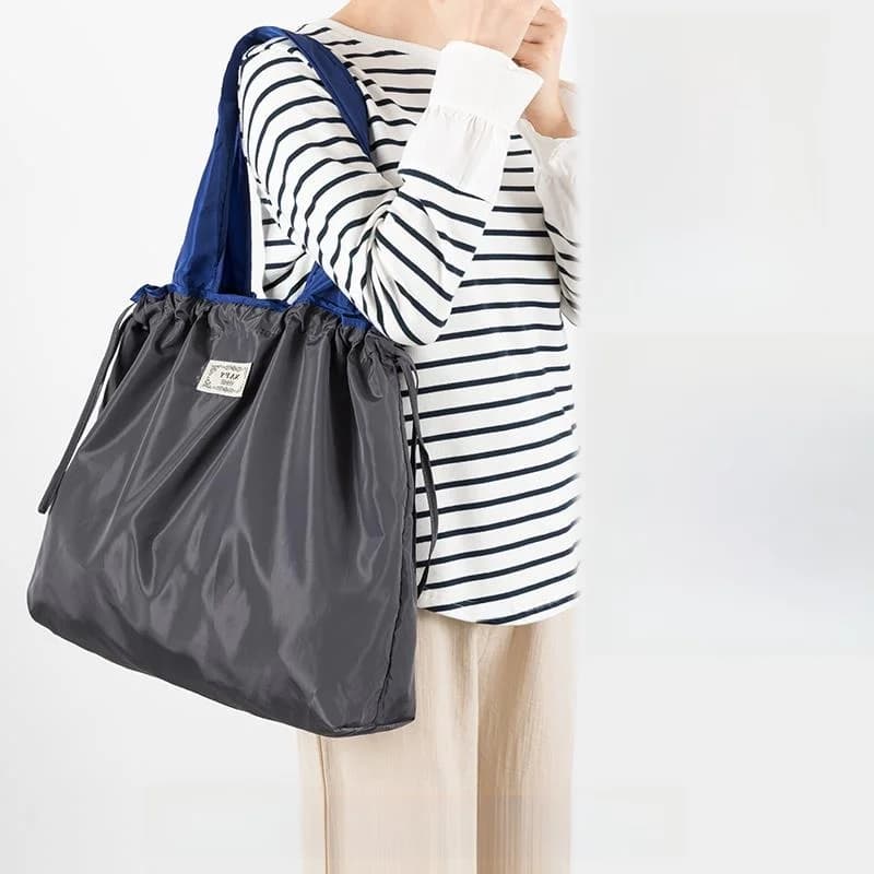 Large Capacity Pure Color Portable Foldable Shopping Bag Vegetable Buying Handbag Eco-friendly Bag Nylon Material Single Shou...