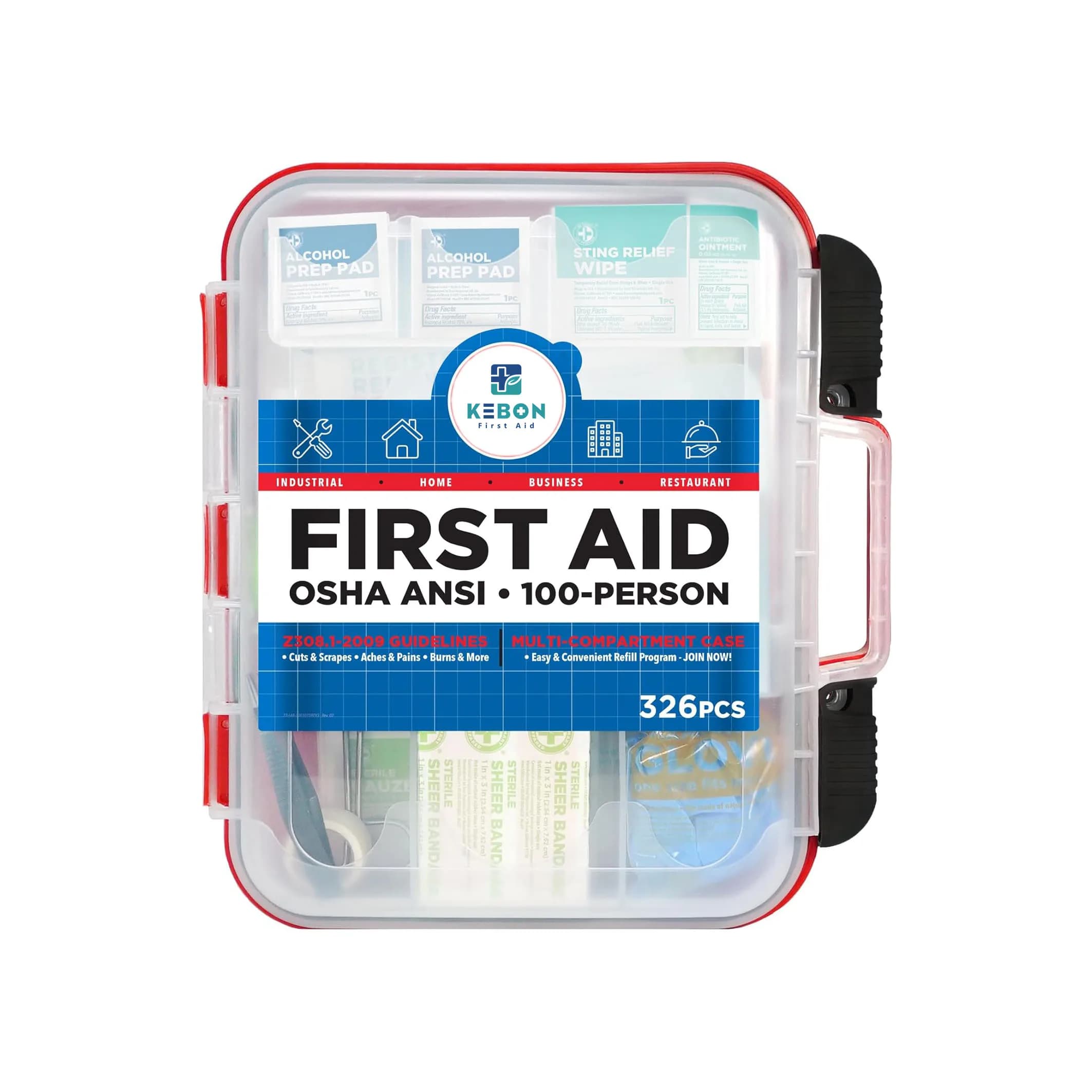 First Aid Kit Hard 326 Pieces Exceeds OSHA Kit for Office, Home, Car, School, Emergency, Survival, Camping, Hunting and Sports