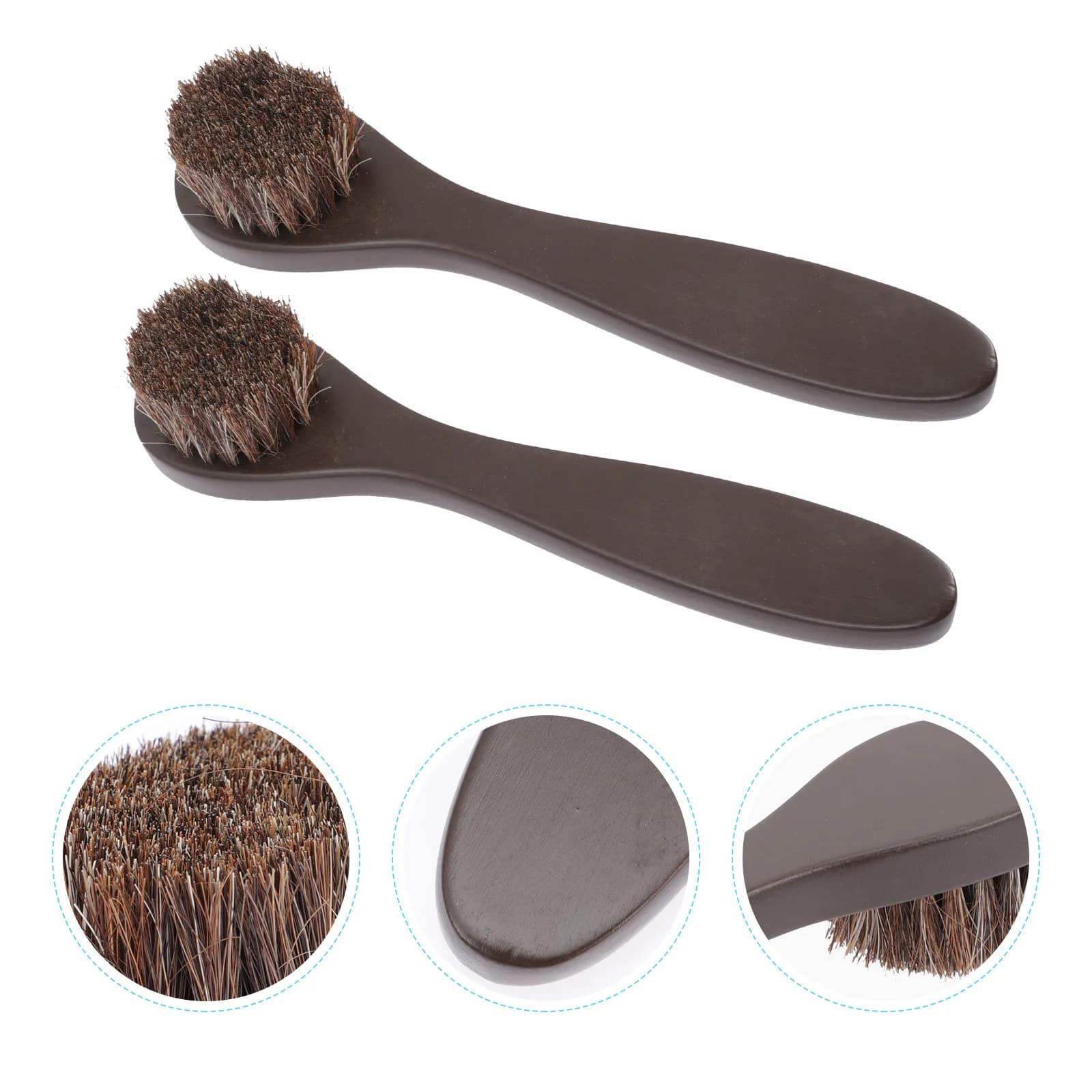 Set di 2 Spazzole Premium per Scarpe con Setole di Cavallo, Strumento per Lucidatura Rapida ed Efficiente, Manico Lungo con Presa Comoda