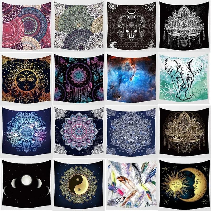 VIKAMA Boho Tapestry, Mandala, Sun Moon, Galaxy & Dreamcatcher Print Wall Art Cloth for Bedroom, Dorm & Aesthetic Home Decor