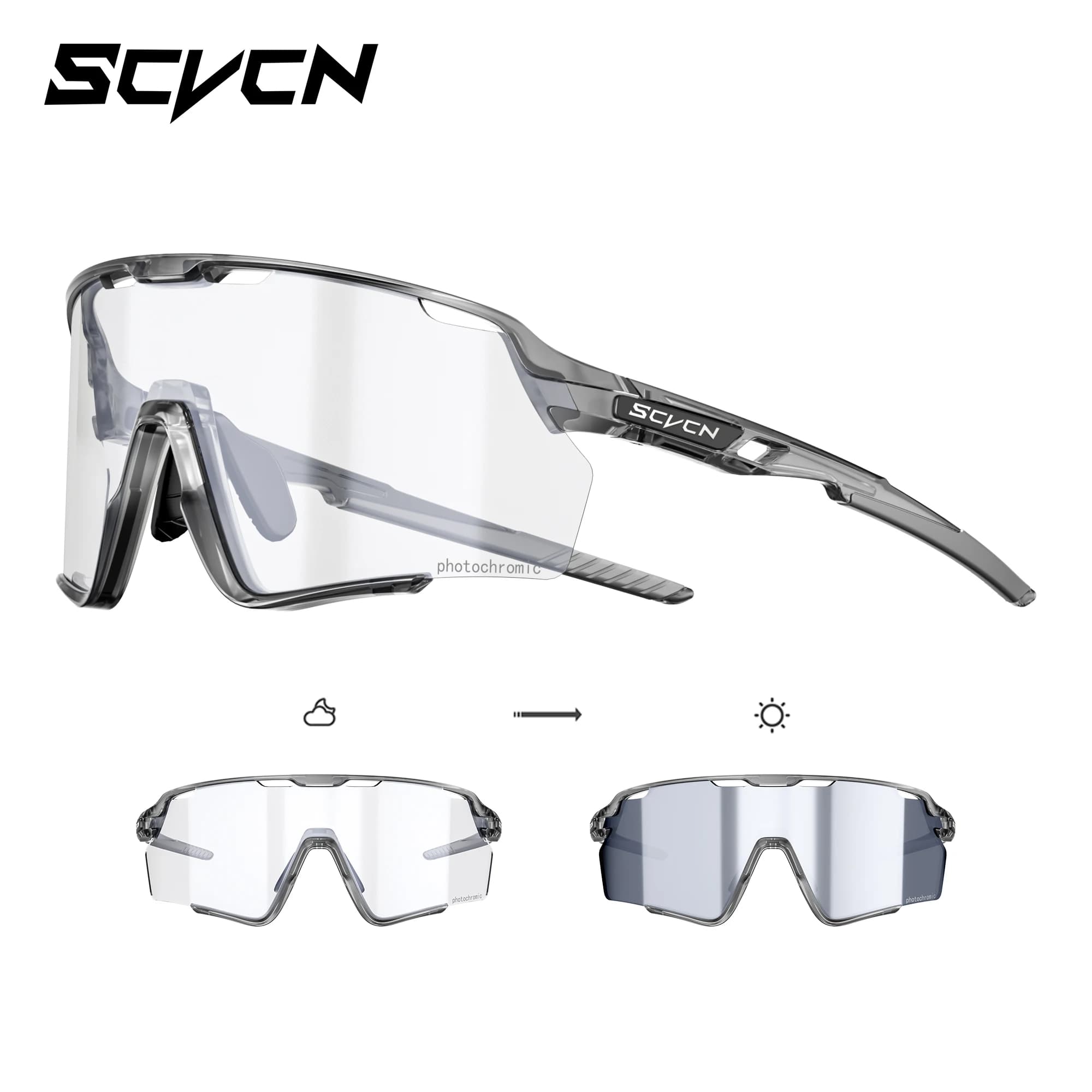 Occhiali da Ciclismo Fotocromatici SCVCN per Esterni, Unisex, per Sport, Bicicletta, MTB, Strada, Escursionismo, Arrampicata, Protezione UV400