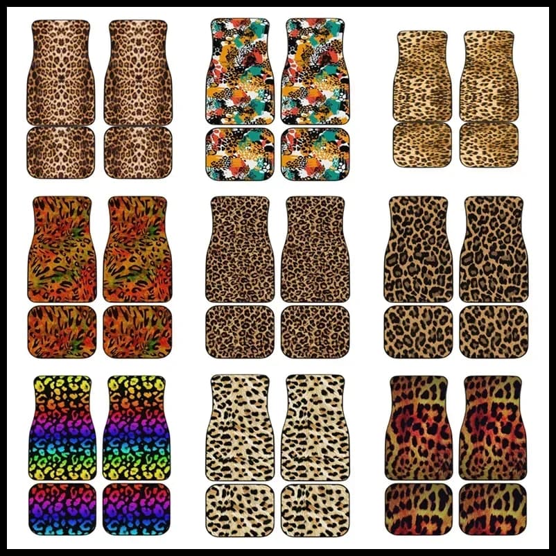 Leopard Wild Cheetah Skin Pattern All Car Protective Mats Heavy Duty Carpet Front and rear Full Set 4 pieces package for SUVs for cars