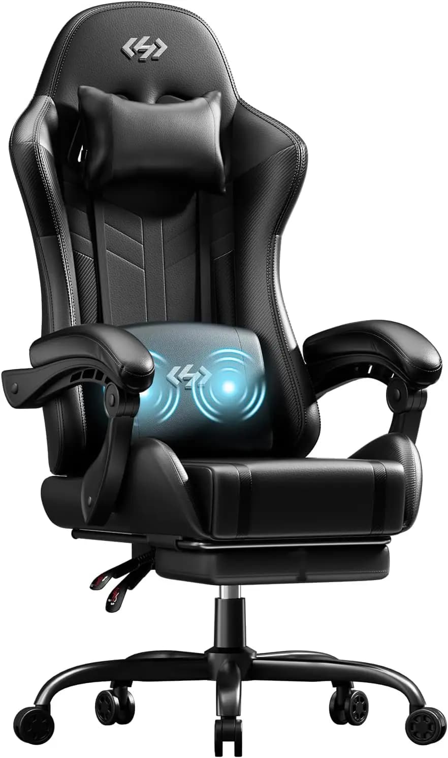 Ergonomic Gaming Chair with Lumbar Massage, 360° Swivel Computer Seat PU Leather for Home Office Use Black