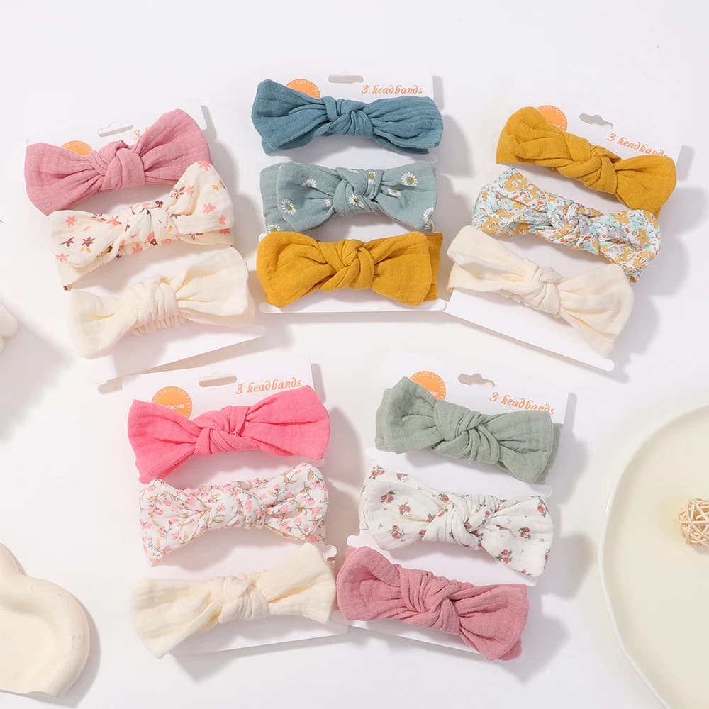 3 pz/set Morbido Elastico Archi Fascia per Neonati Ragazze Neonato Bowknot Copricapi Bambino Fasciatura Nastro Stampa Accessori Per Capelli
