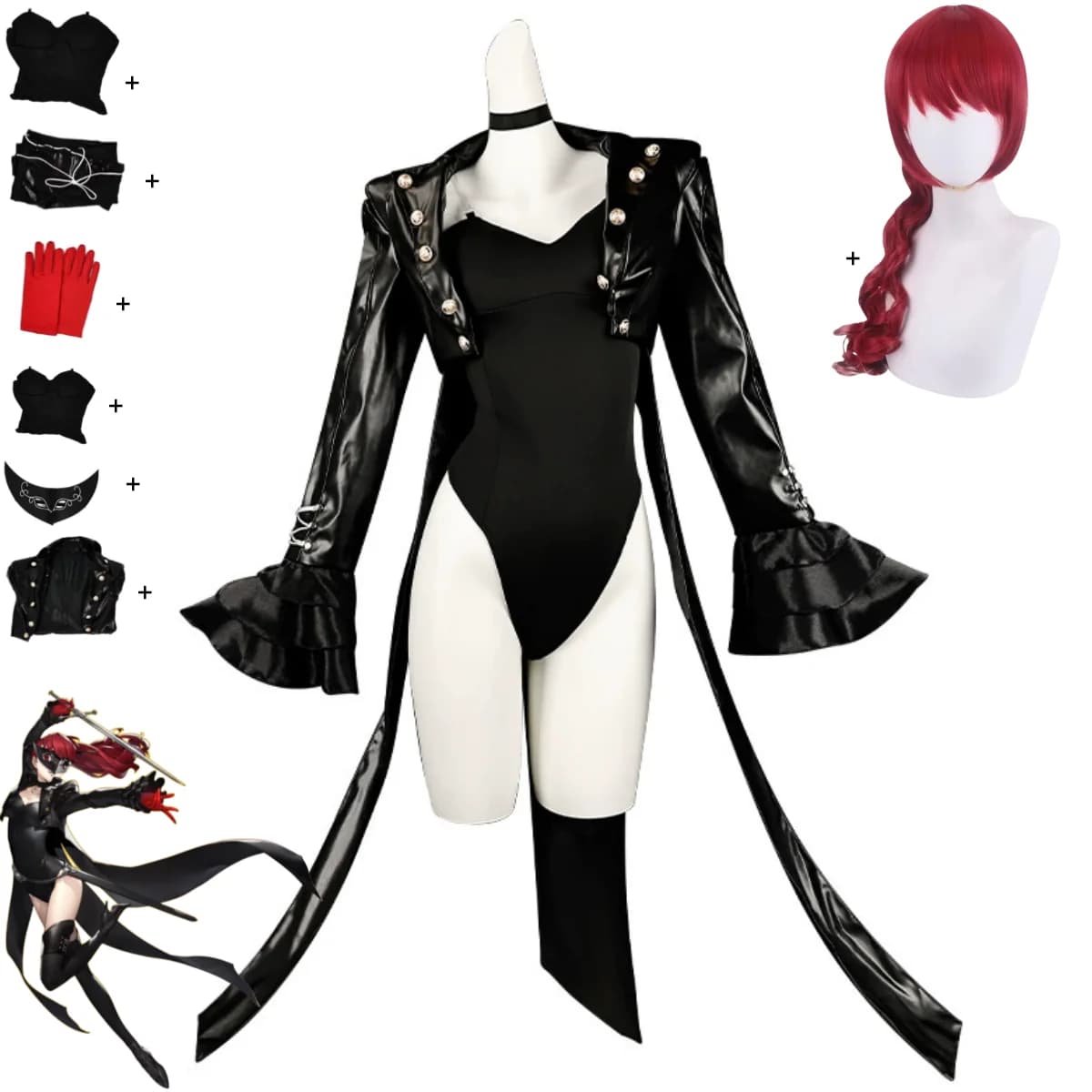 Kasumi Yoshizawa Cosplay Costume - Persona 5 Royal Thief Outfit Leather jacket- P5R Anime Set wig for Women