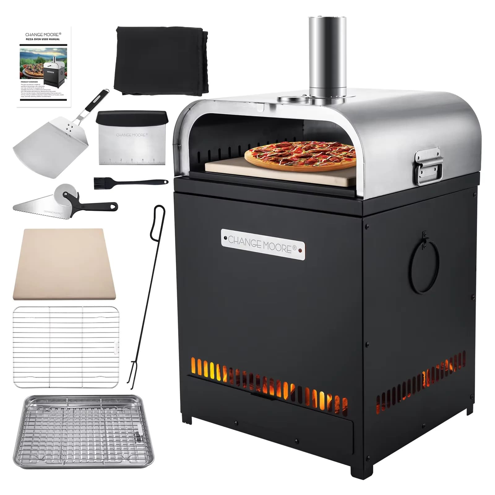 CHANGEMOORE Forno per Pizza a Legna da Esterno con Termometro Integrato, Adatto per Barbecue a Carbone e Gas