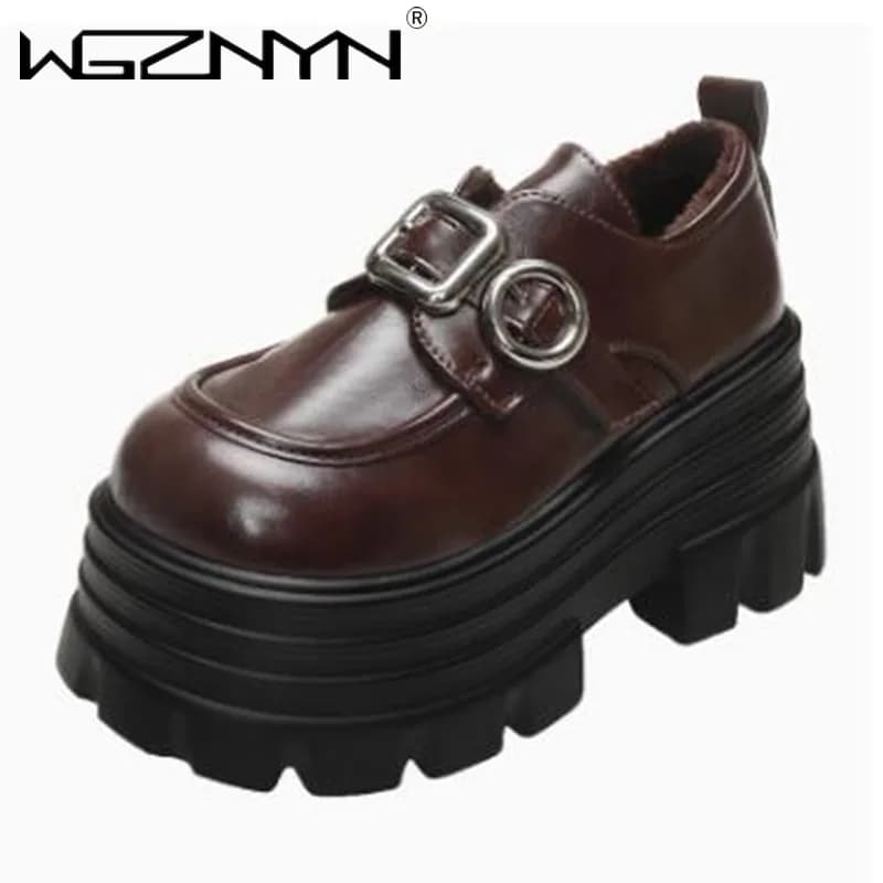 Scarpe da ginnastica robuste da donna con zeppa con plateau di marca alta primavera autunno in pelle verniciata di lusso Scarpe con cinturino con fibbia calda invernale moda