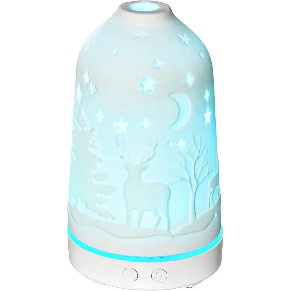 Diffusore per aromaterapia da 100 ml, oli essenziali compatibili con coperchio in ceramica, 7 luci LED, timer, adatto per casa e ufficio, Wh