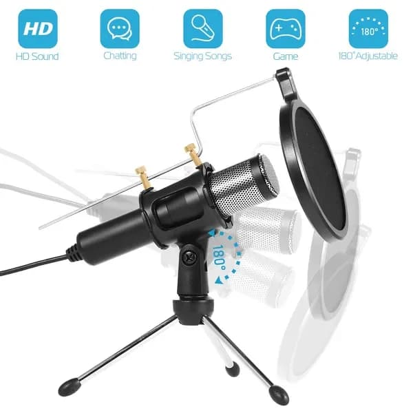 Microfono a Condensatore Professionale per Registrazione in Studio, Cardioide con Treppiede a 180 Gradi e Filtro