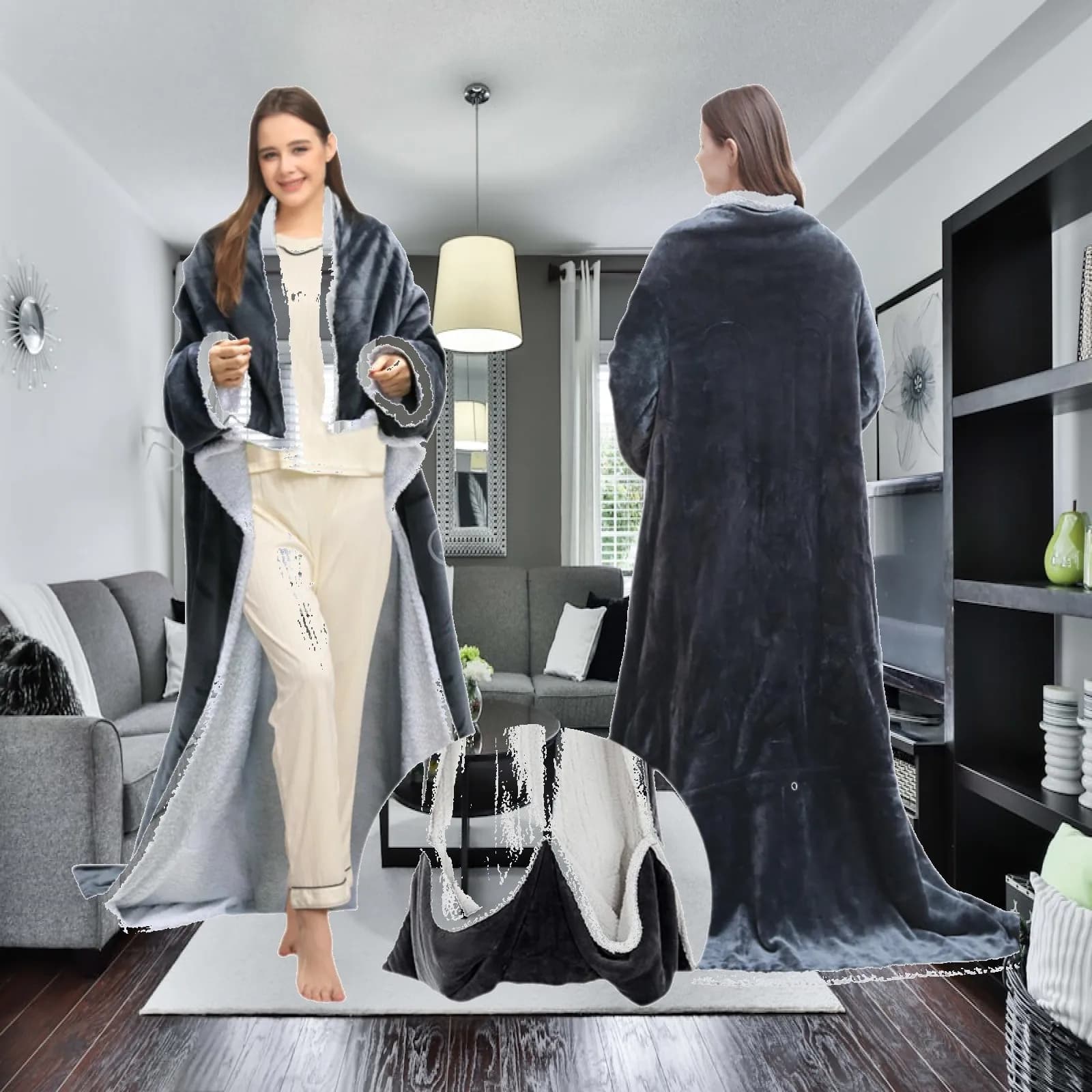 Wearable Heated Blanket Practical Easy Cleaning Professional Gift Premium with Foot Pocket with Sleeves Electric Throw Blanket