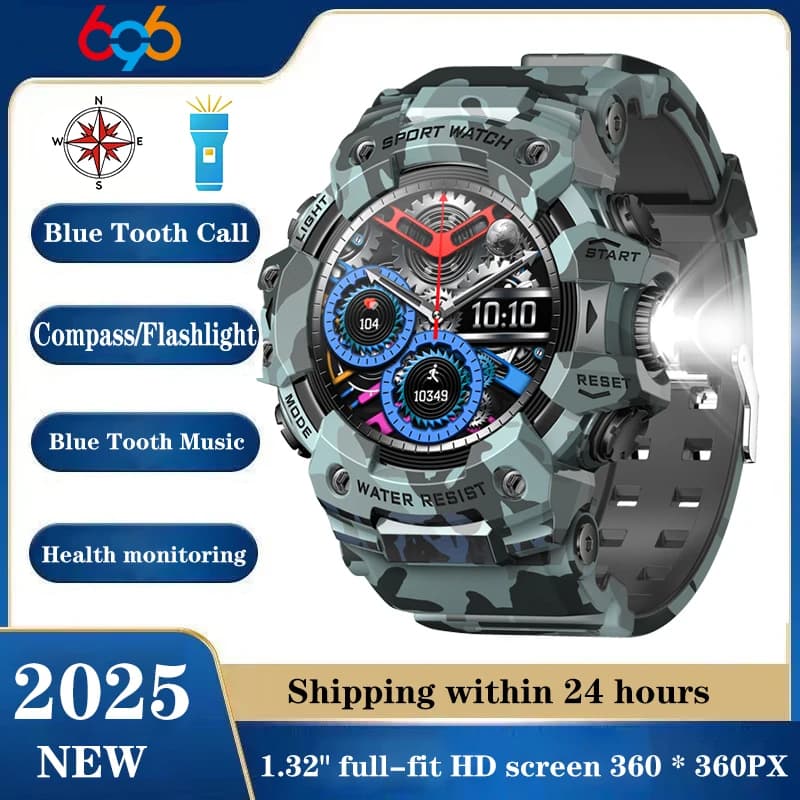 Outdoor Sports Smart Watches Man Blue Tooth Call Smartwatch Compass Waterproof Sleep Health Monitor Message Push