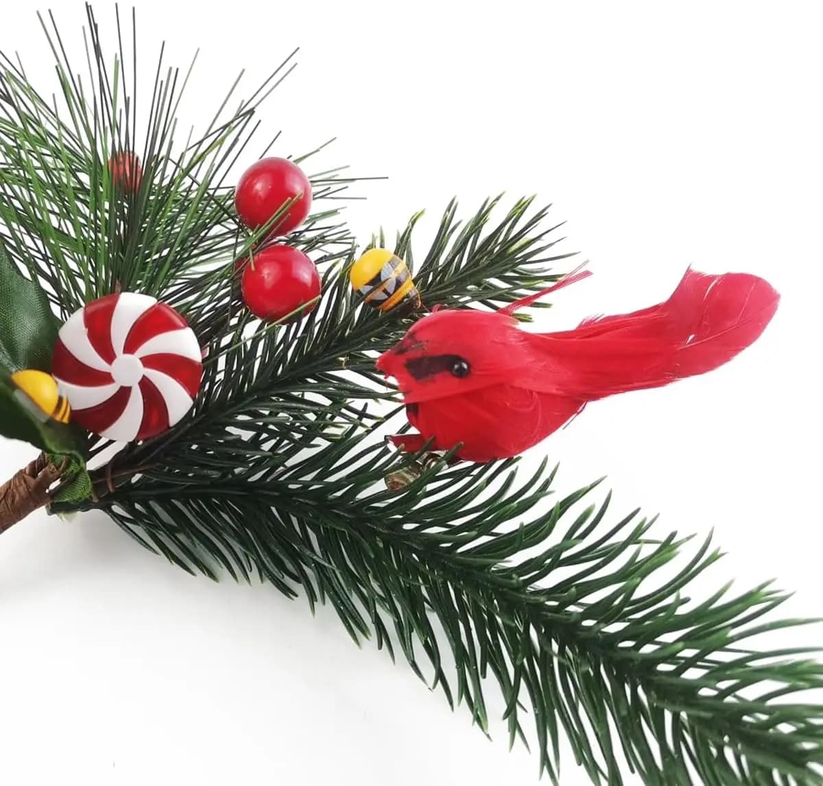 Artificial Red Cardinal Birds Clip on Pine Branches Christmas Realistic Feathered Birds with Clip for Christmas Tree Decor