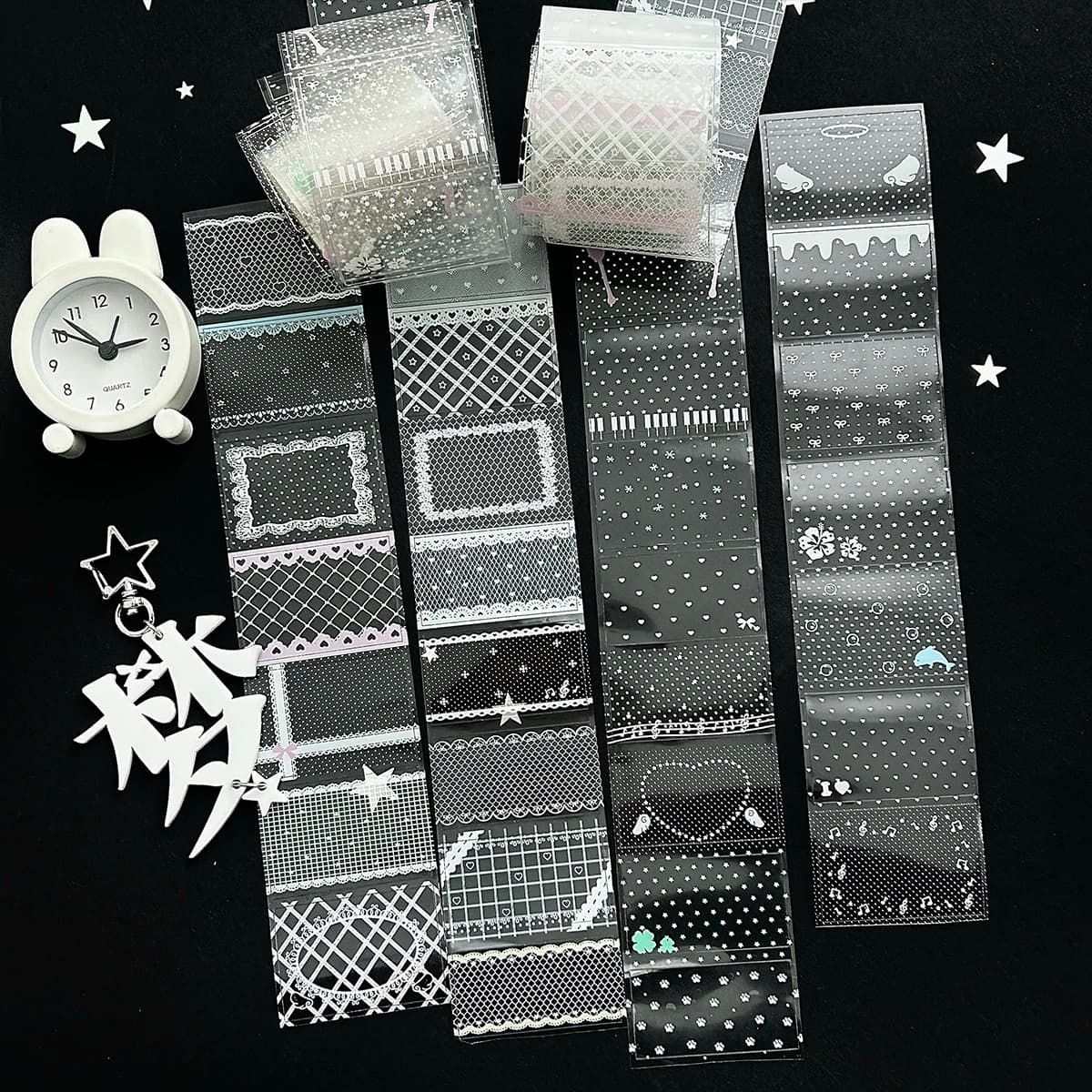 Rotolo di Adesivi a Pois, Nastro Trasparente Lucido con Motivo a Stelle, Design Base Fustellato per Scrapbooking, Decorazione Artigianale Carina e Piccola
