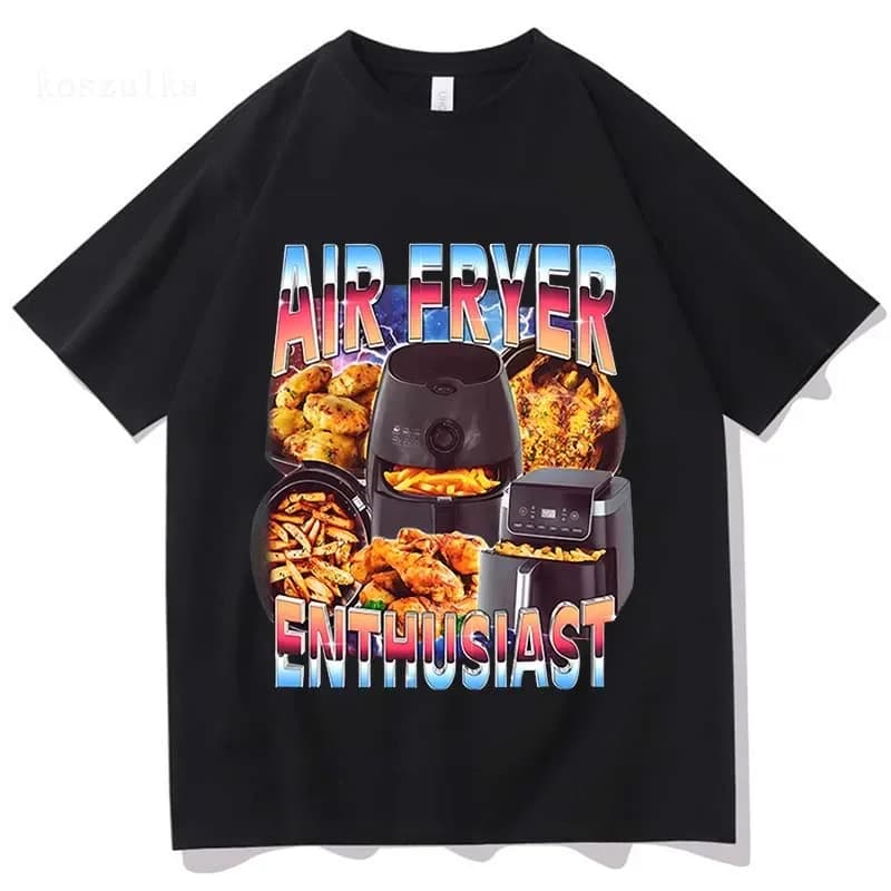 T-shirt girocollo stampata per appassionati di cucina e friggitrici ad aria, da uomo e da donna, 100% cotone, casual, a maniche corte, stile streetwear