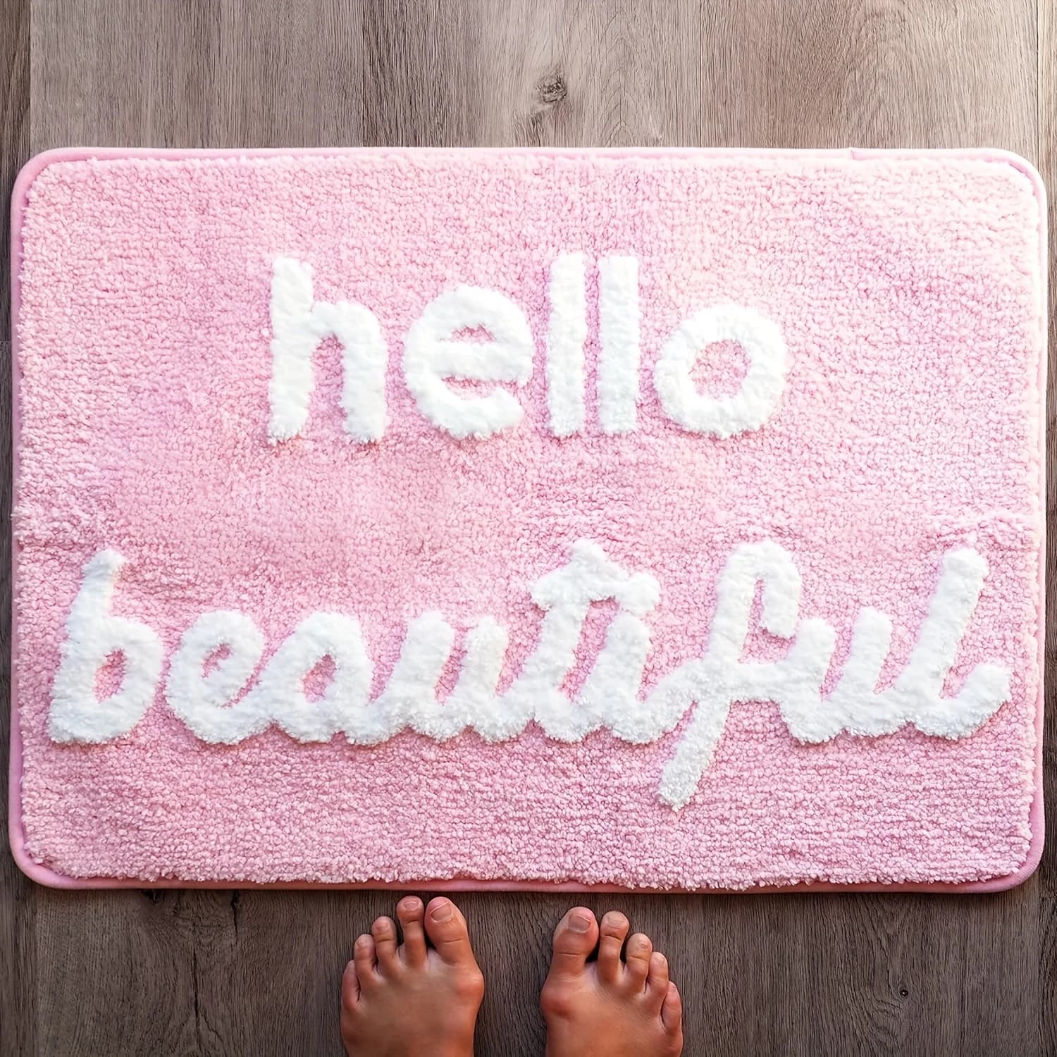 1pc, Hello Beautiful Non-slip Bathroom Mat, Light Pink Blush Cute Bathroom Carpet You Look Good, Fun Shower Fun Bathroom Decor,